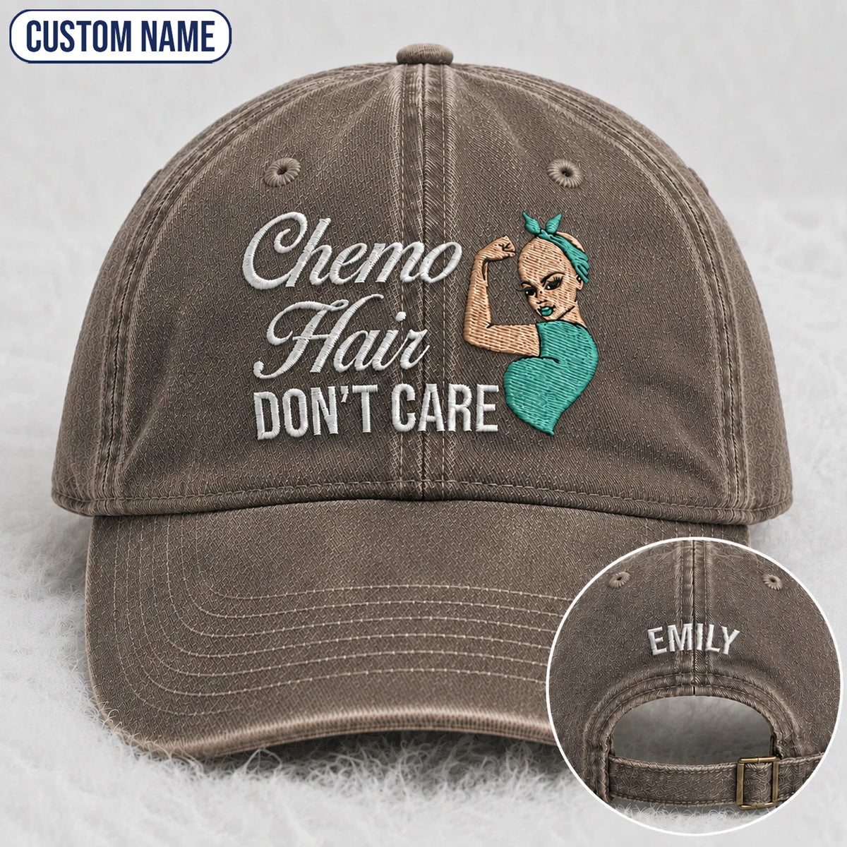 Personalized Hair Don'T Care Teal Ribbon Embroidered Washed Cap