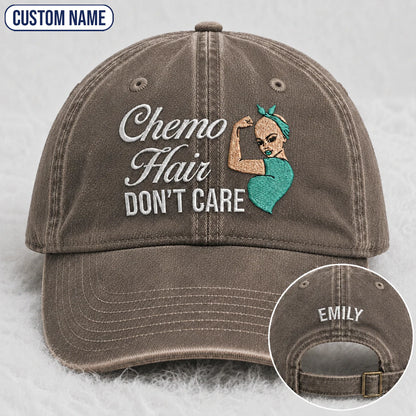 Personalized Hair Don'T Care Teal Ribbon Embroidered Washed Cap