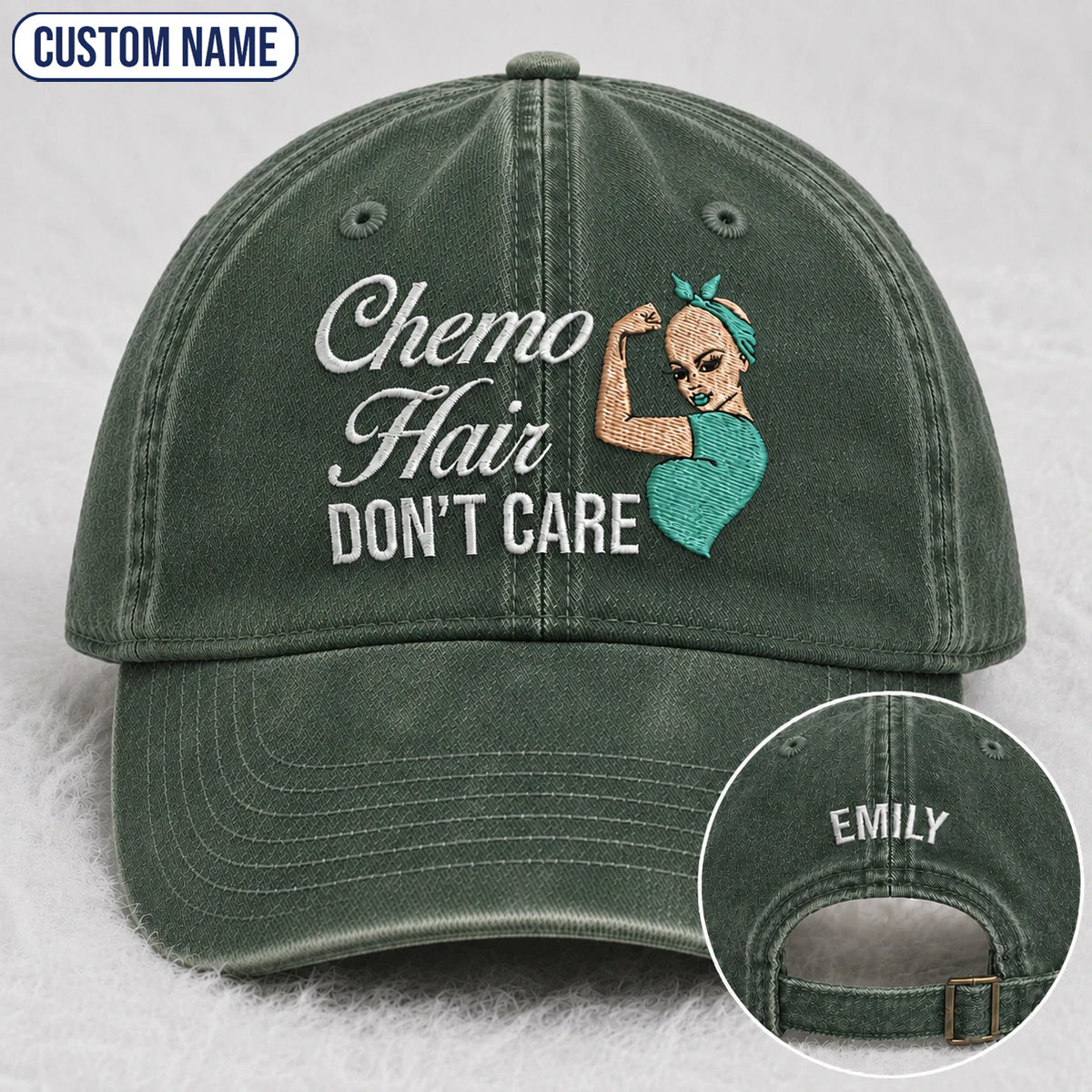 Personalized Hair Don'T Care Teal Ribbon Embroidered Washed Cap