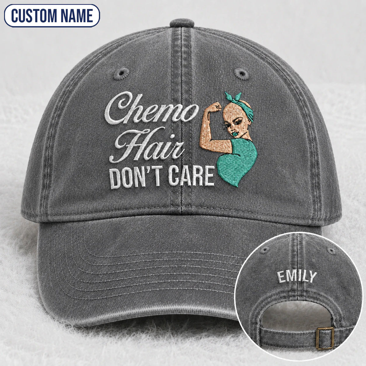 Personalized Hair Don'T Care Teal Ribbon Embroidered Washed Cap