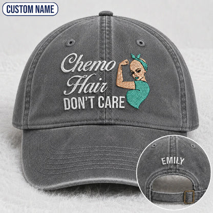 Personalized Hair Don'T Care Teal Ribbon Embroidered Washed Cap