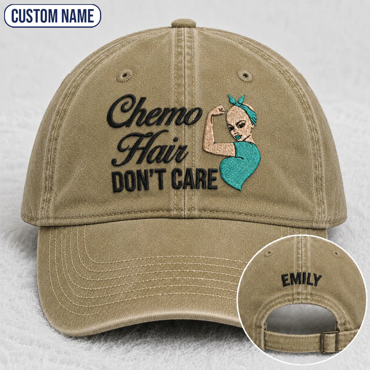 Personalized Hair Don'T Care Teal Ribbon Embroidered Washed Cap