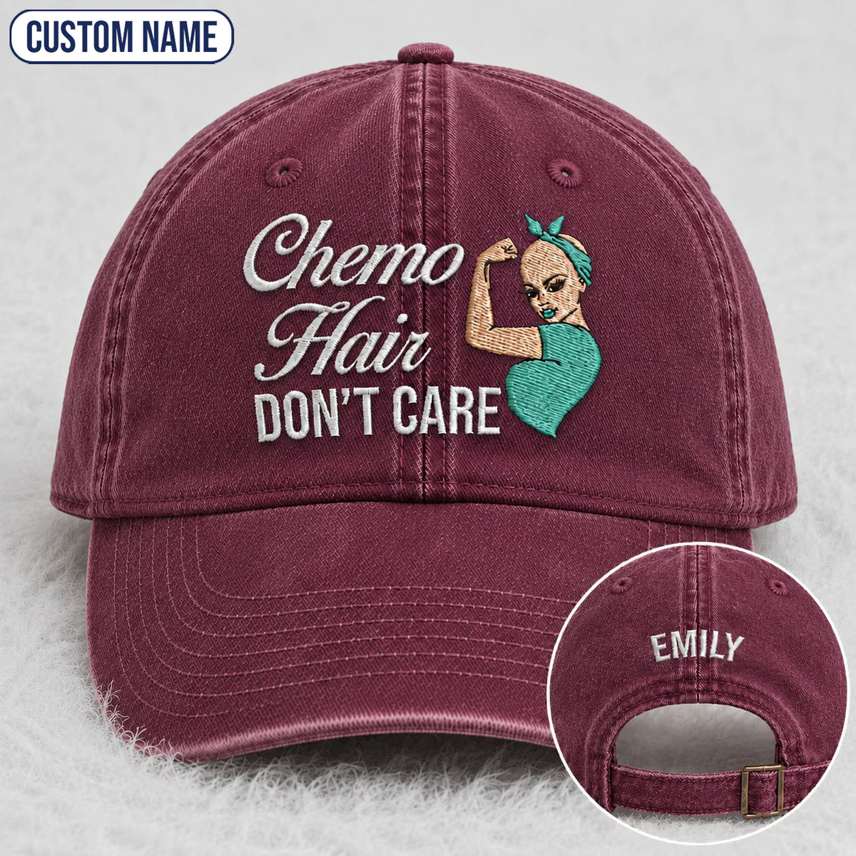 Personalized Hair Don'T Care Teal Ribbon Embroidered Washed Cap