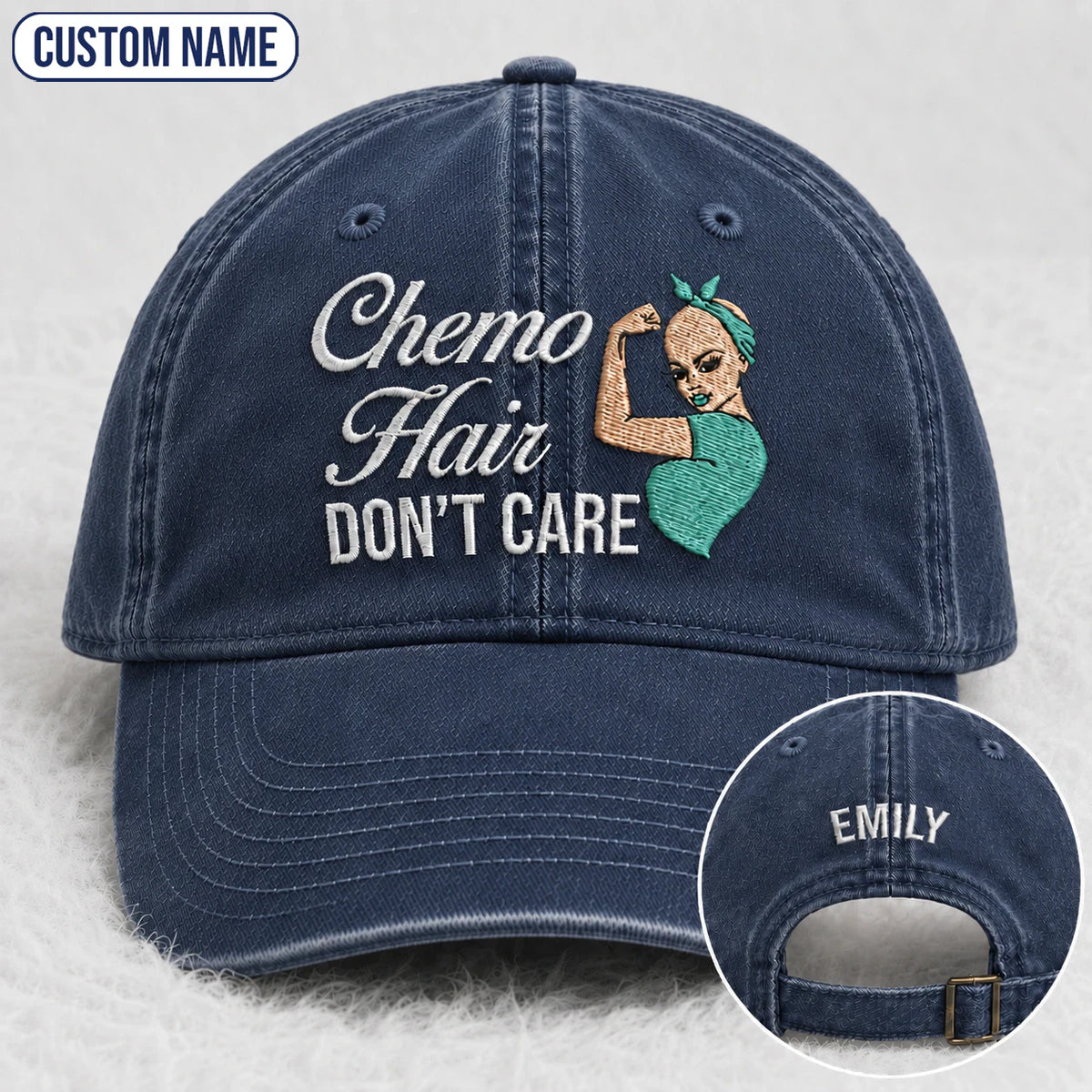 Personalized Hair Don'T Care Teal Ribbon Embroidered Washed Cap