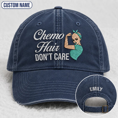 Personalized Hair Don'T Care Teal Ribbon Embroidered Washed Cap