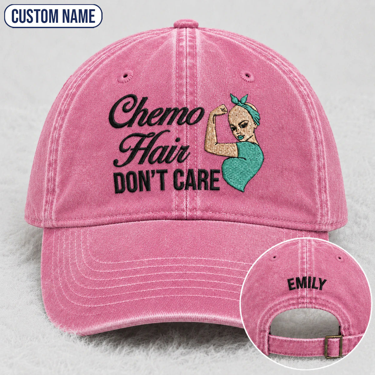 Personalized Hair Don'T Care Teal Ribbon Embroidered Washed Cap