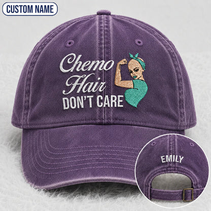 Personalized Hair Don'T Care Teal Ribbon Embroidered Washed Cap