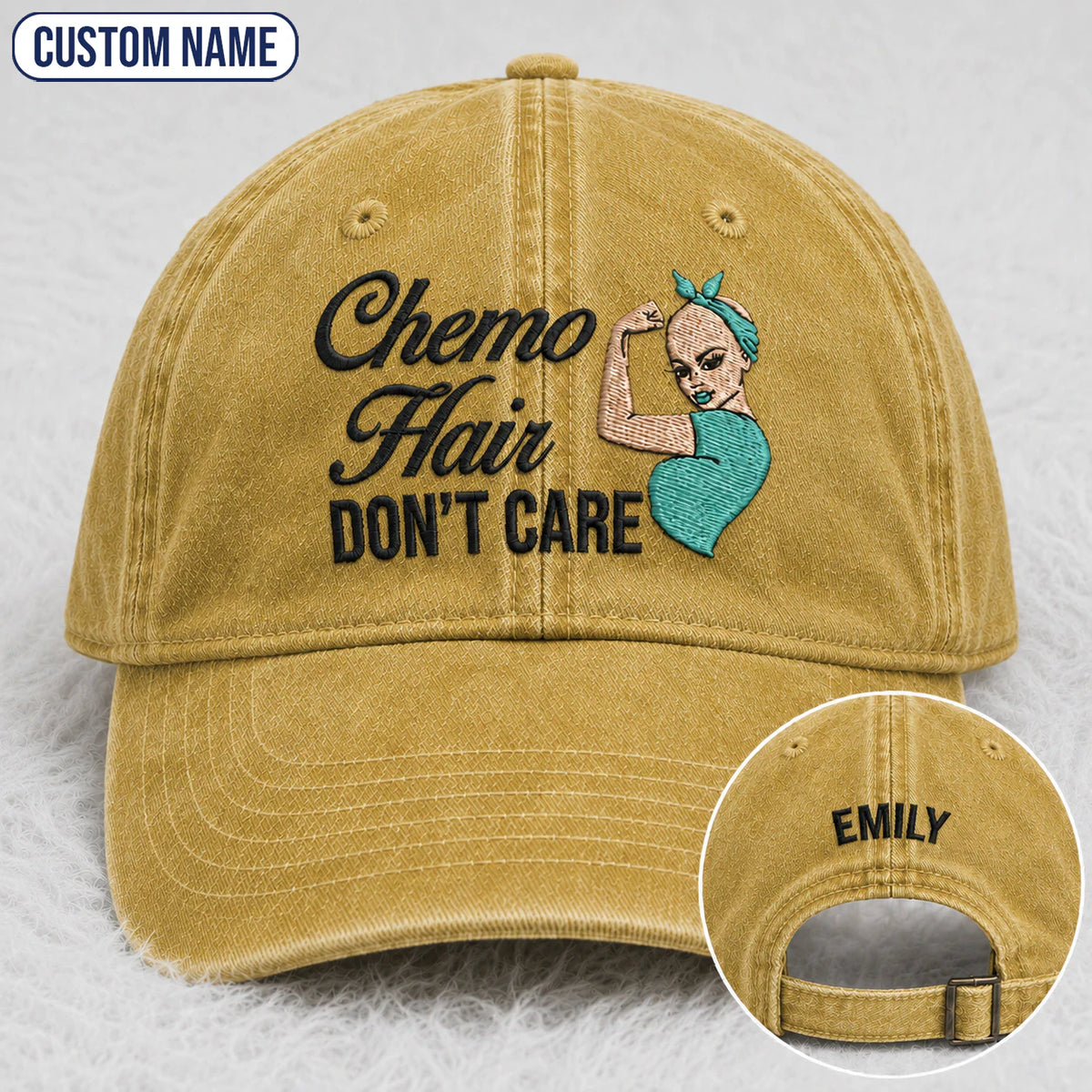 Personalized Hair Don'T Care Teal Ribbon Embroidered Washed Cap
