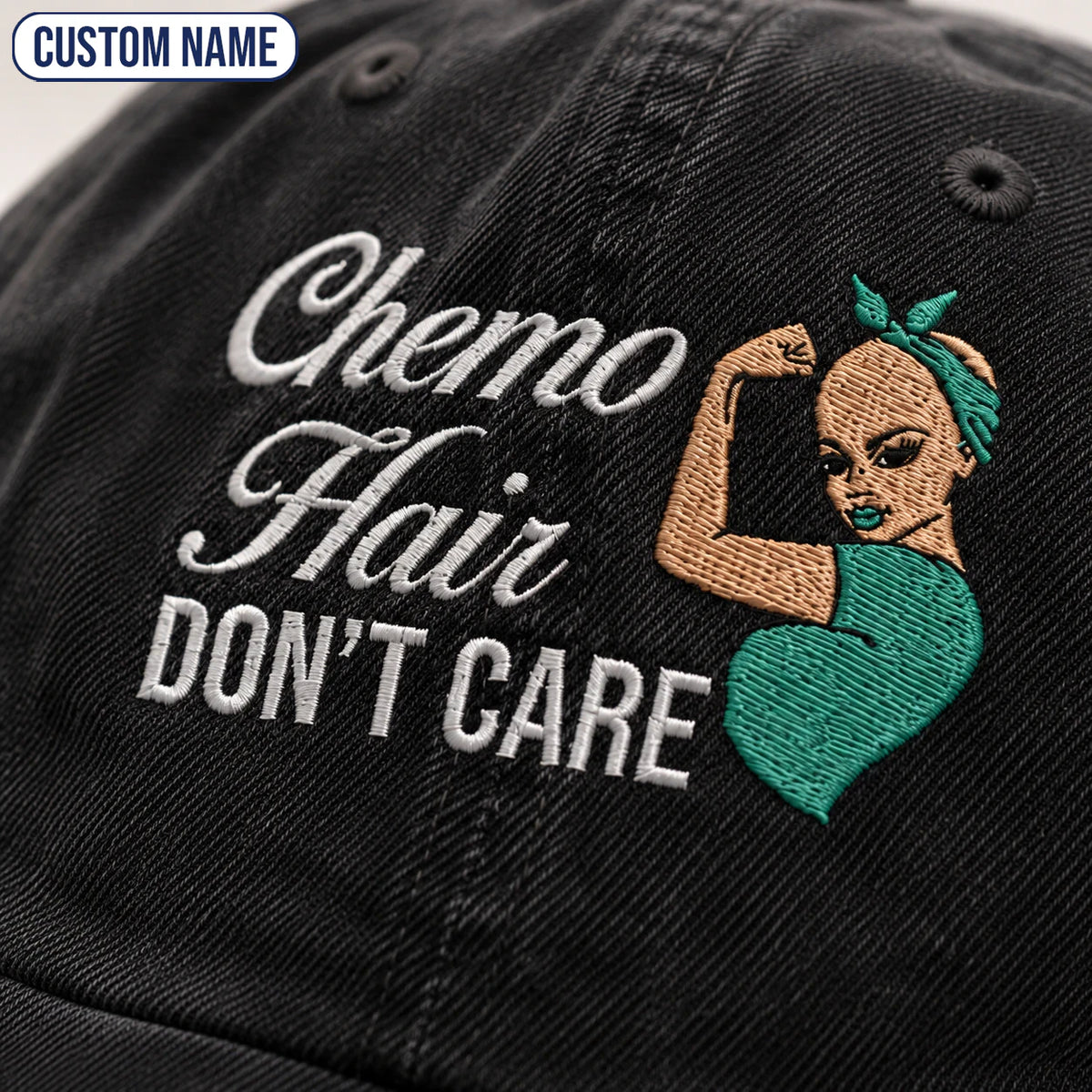 Personalized Hair Don'T Care Teal Ribbon Embroidered Washed Cap