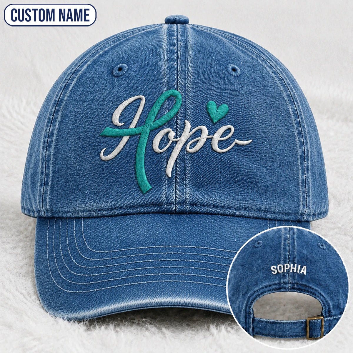 Personalized Hope Teal Ribbon Embroidered Washed Cap