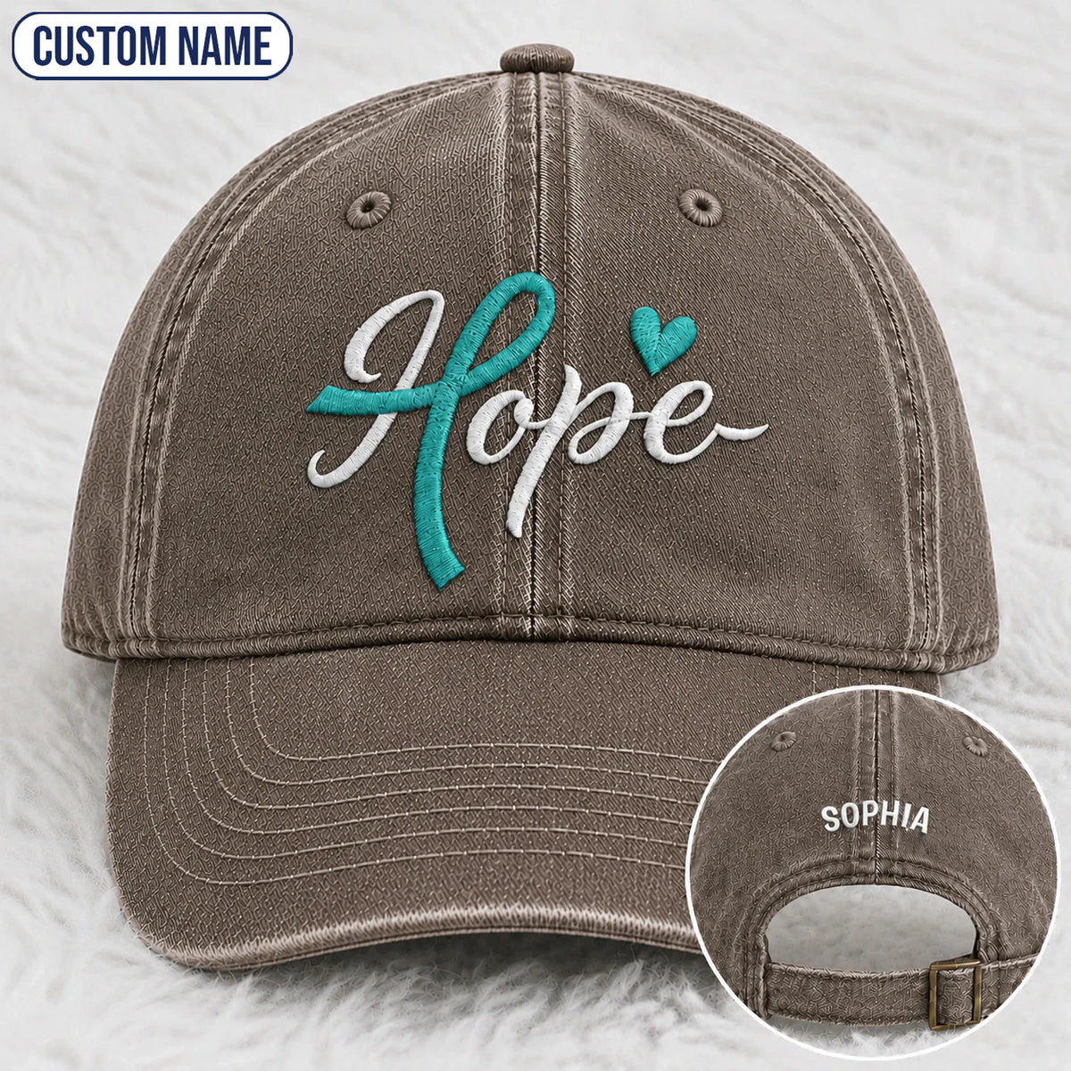 Personalized Hope Teal Ribbon Embroidered Washed Cap
