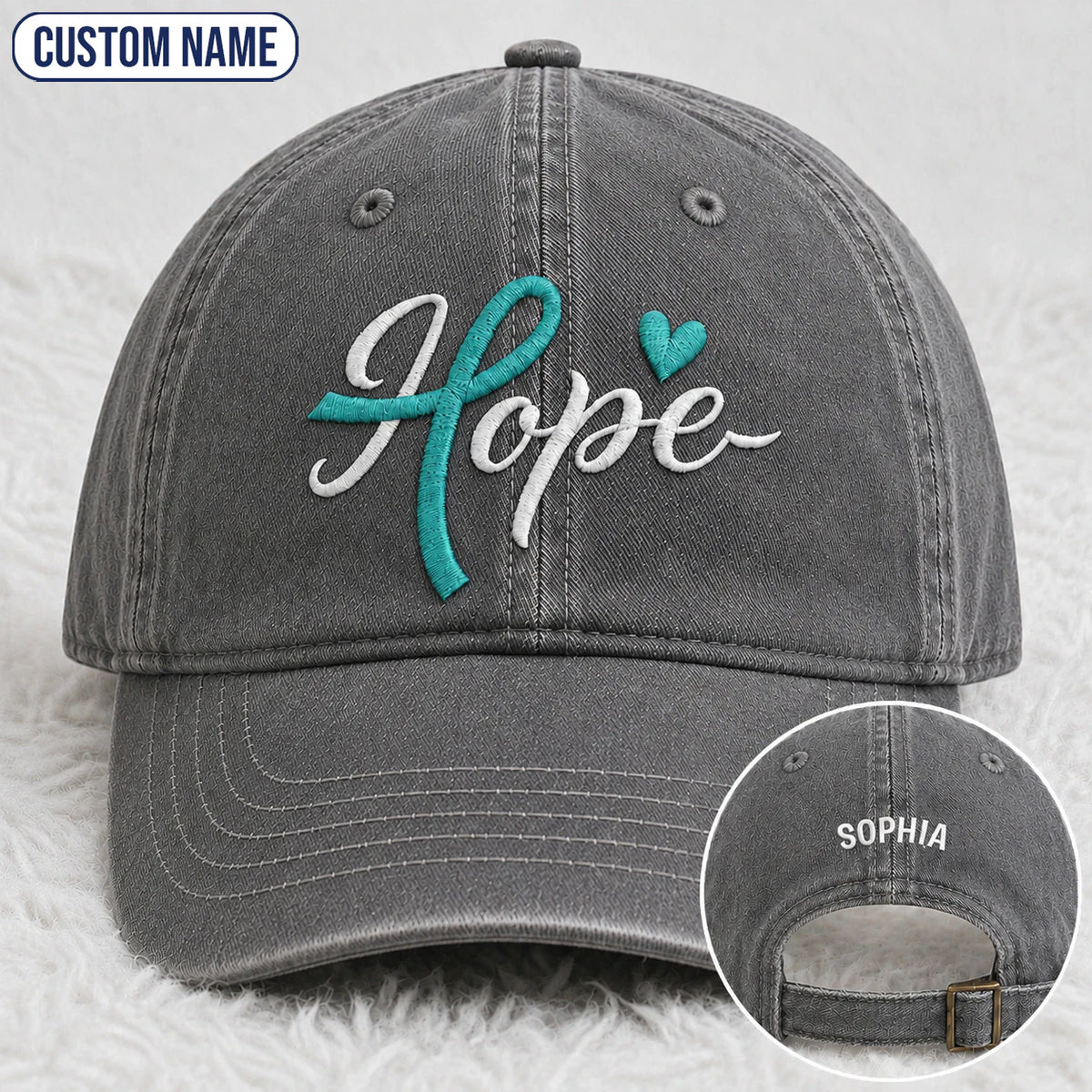 Personalized Hope Teal Ribbon Embroidered Washed Cap