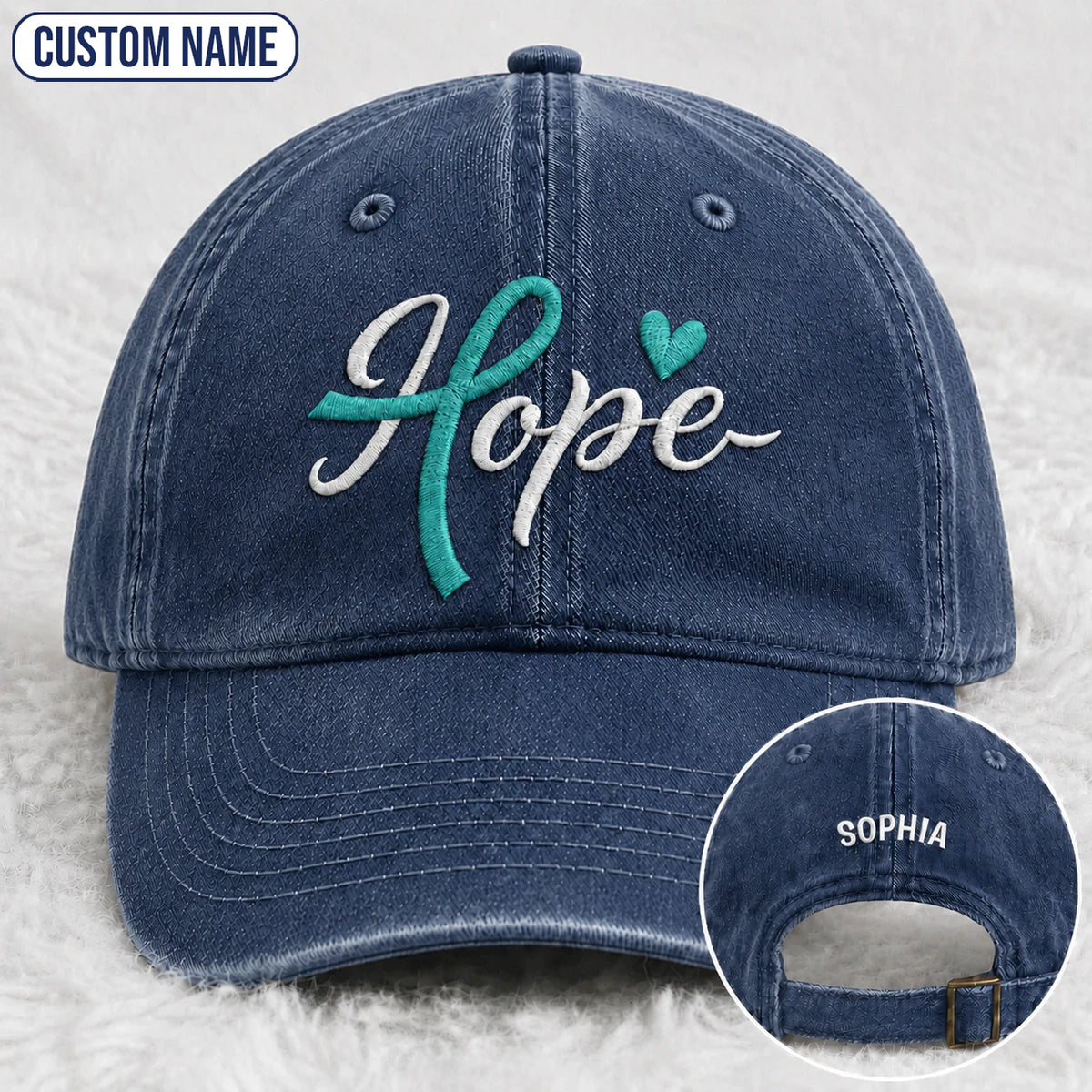 Personalized Hope Teal Ribbon Embroidered Washed Cap