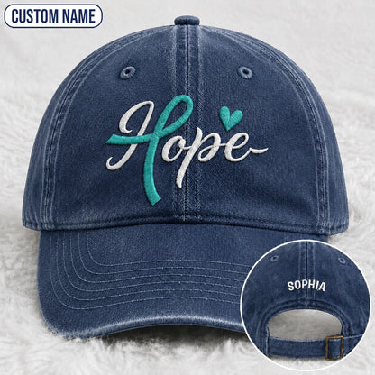 Personalized Hope Teal Ribbon Embroidered Washed Cap