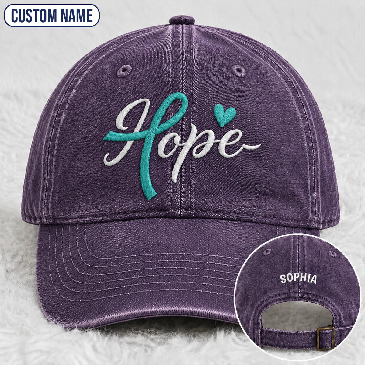 Personalized Hope Teal Ribbon Embroidered Washed Cap