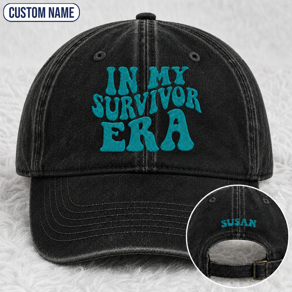 Personalized In My Era Teal Ribbon Embroidered Washed Cap