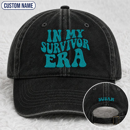 Personalized In My Era Teal Ribbon Embroidered Washed Cap