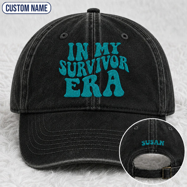 Personalized In My Era Teal Ribbon Embroidered Washed Cap