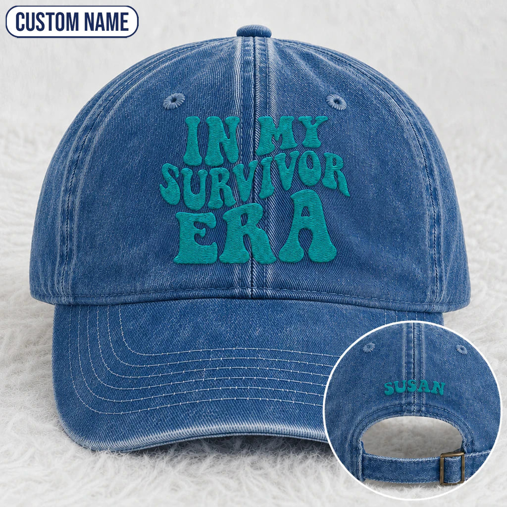 Personalized In My Era Teal Ribbon Embroidered Washed Cap