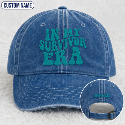 Personalized In My Era Teal Ribbon Embroidered Washed Cap