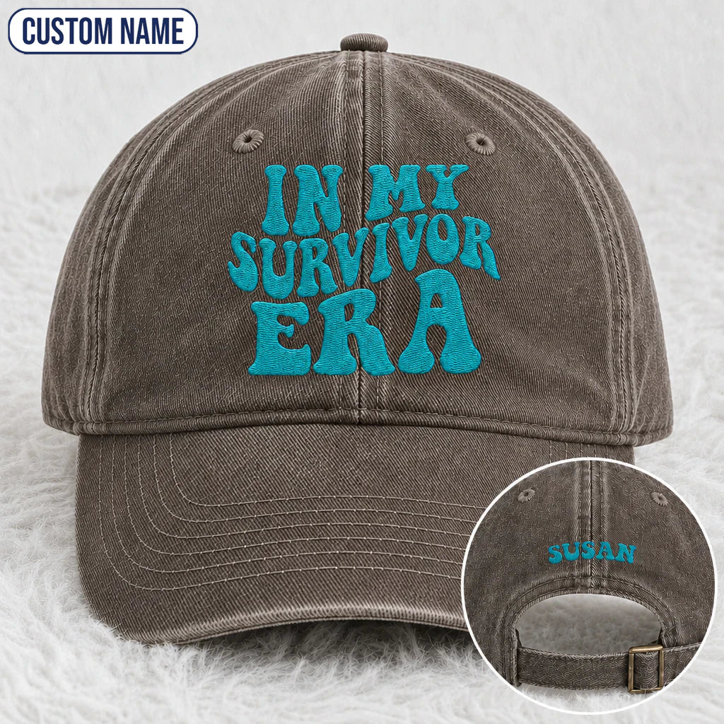 Personalized In My Era Teal Ribbon Embroidered Washed Cap