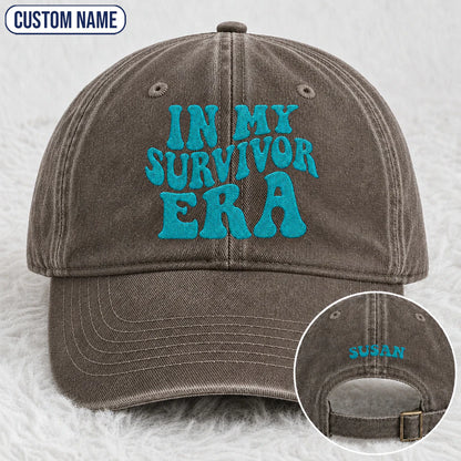 Personalized In My Era Teal Ribbon Embroidered Washed Cap