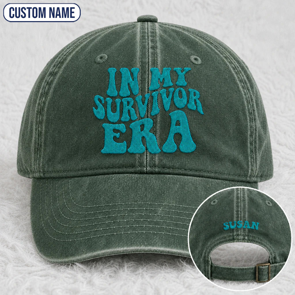 Personalized In My Era Teal Ribbon Embroidered Washed Cap