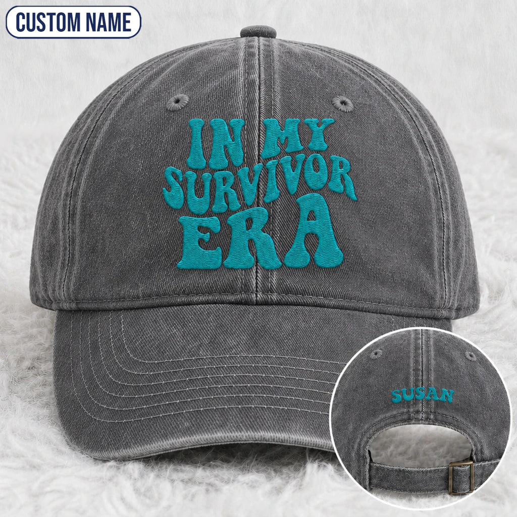 Personalized In My Era Teal Ribbon Embroidered Washed Cap