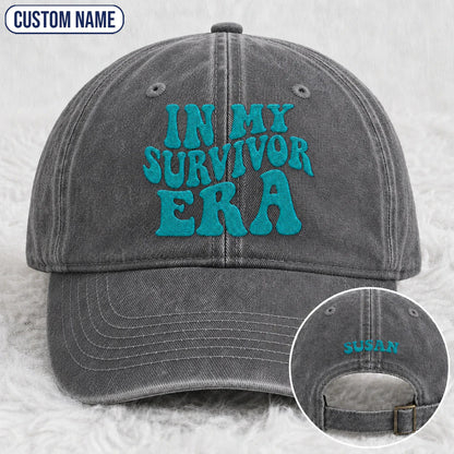 Personalized In My Era Teal Ribbon Embroidered Washed Cap