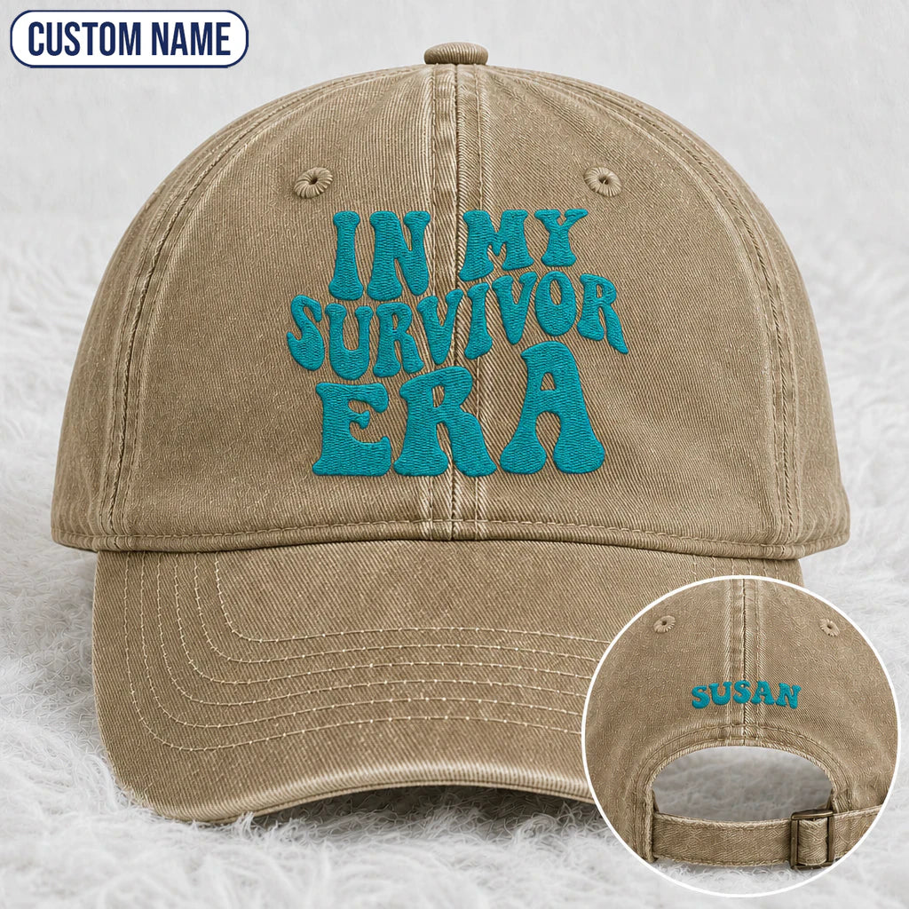 Personalized In My Era Teal Ribbon Embroidered Washed Cap