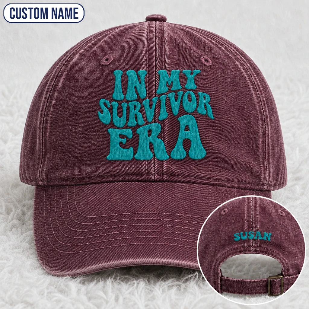 Personalized In My Era Teal Ribbon Embroidered Washed Cap