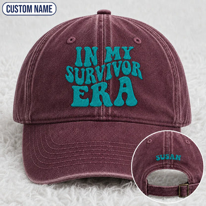 Personalized In My Era Teal Ribbon Embroidered Washed Cap