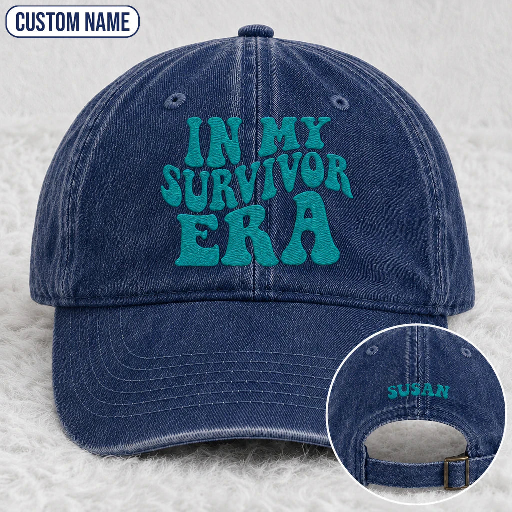 Personalized In My Era Teal Ribbon Embroidered Washed Cap