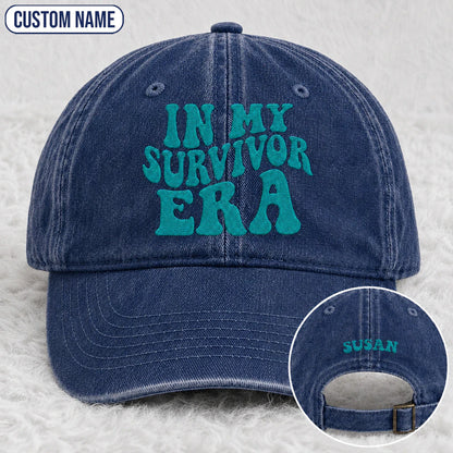 Personalized In My Era Teal Ribbon Embroidered Washed Cap