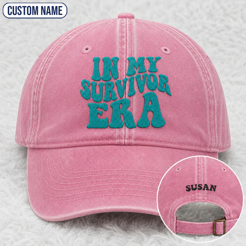Personalized In My Era Teal Ribbon Embroidered Washed Cap