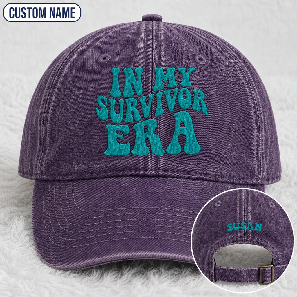 Personalized In My Era Teal Ribbon Embroidered Washed Cap