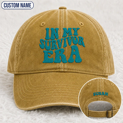Personalized In My Era Teal Ribbon Embroidered Washed Cap