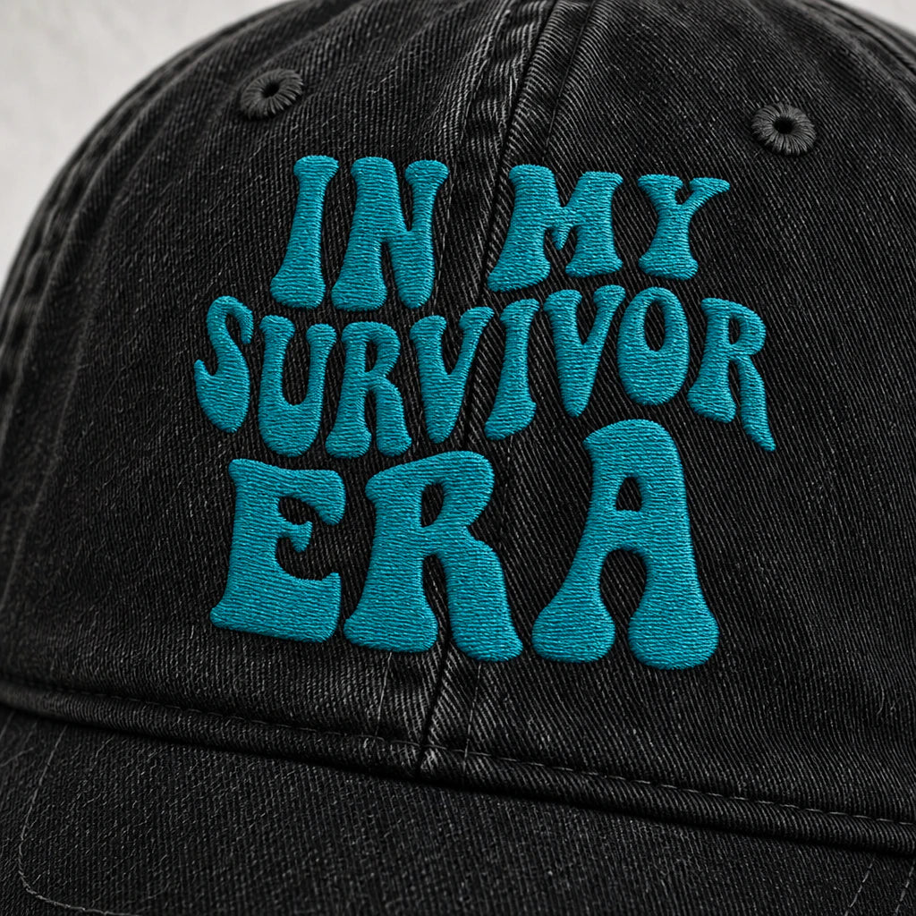 Personalized In My Era Teal Ribbon Embroidered Washed Cap