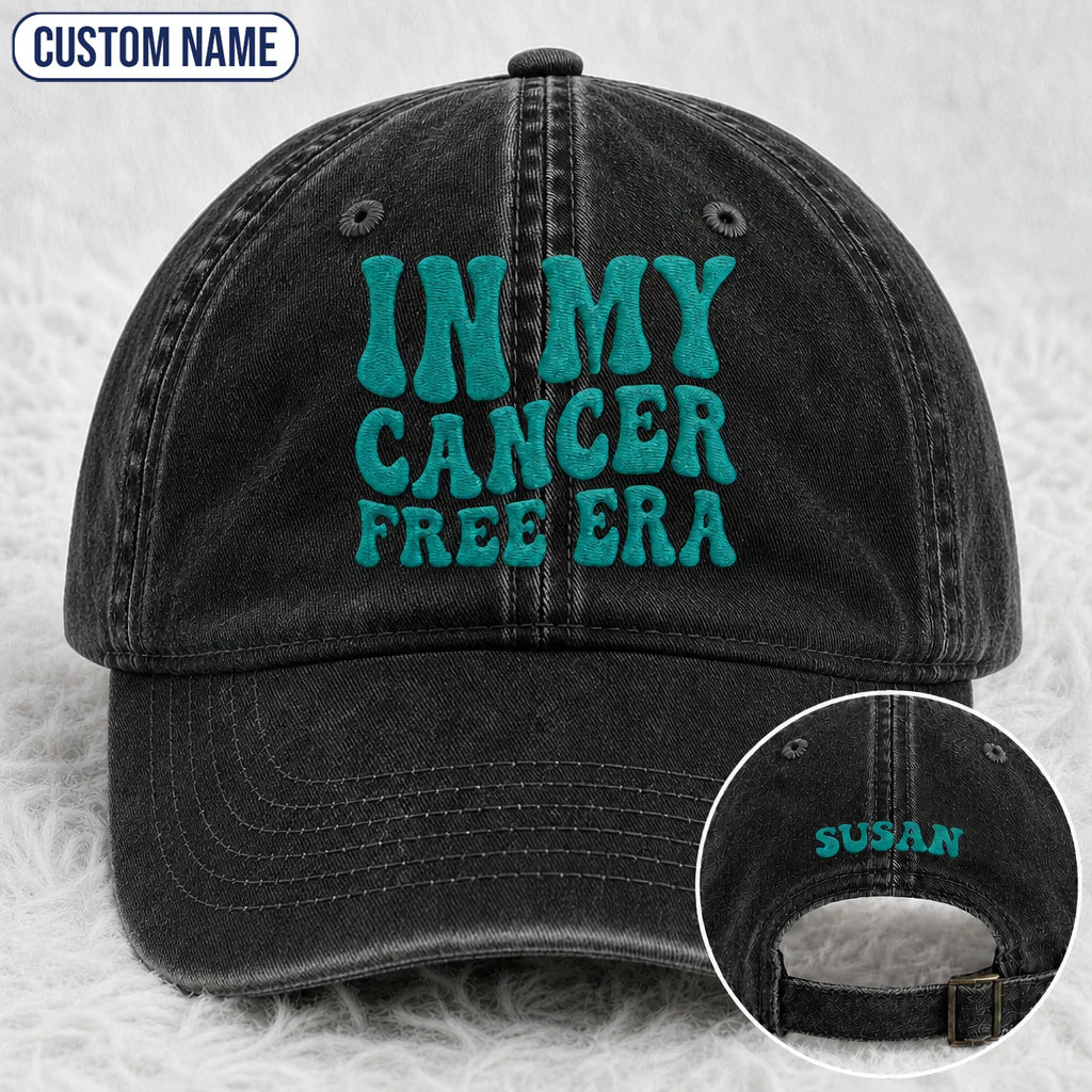 Personalized In My Free Era Teal Ribbon Embroidered Washed Cap