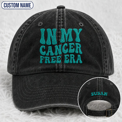 Personalized In My Free Era Teal Ribbon Embroidered Washed Cap