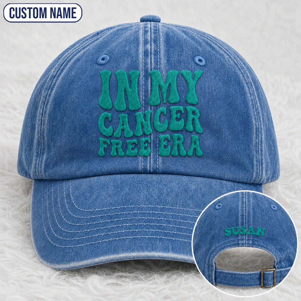 Personalized In My Free Era Teal Ribbon Embroidered Washed Cap