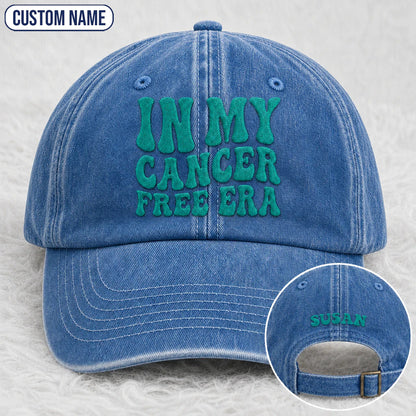Personalized In My Free Era Teal Ribbon Embroidered Washed Cap