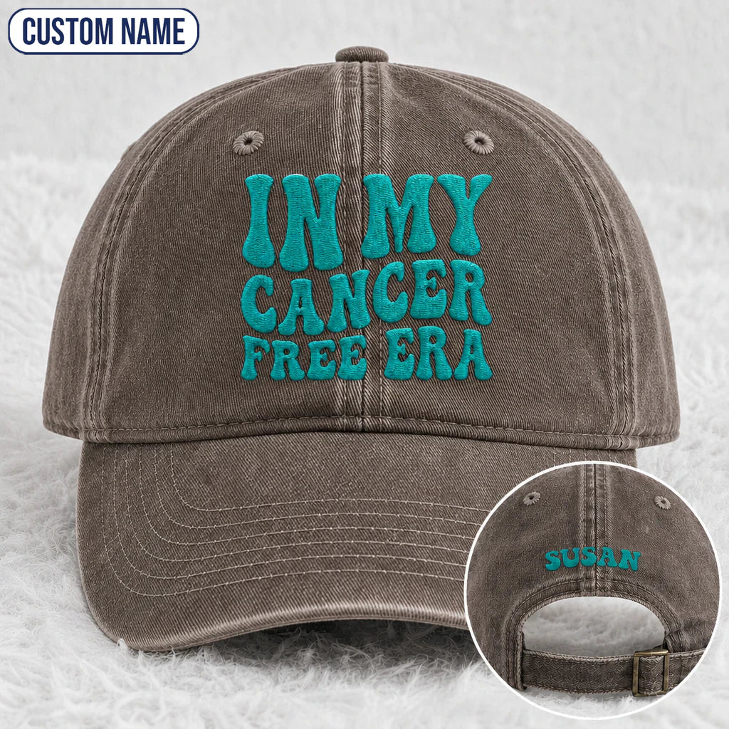 Personalized In My Free Era Teal Ribbon Embroidered Washed Cap