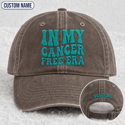 Personalized In My Free Era Teal Ribbon Embroidered Washed Cap