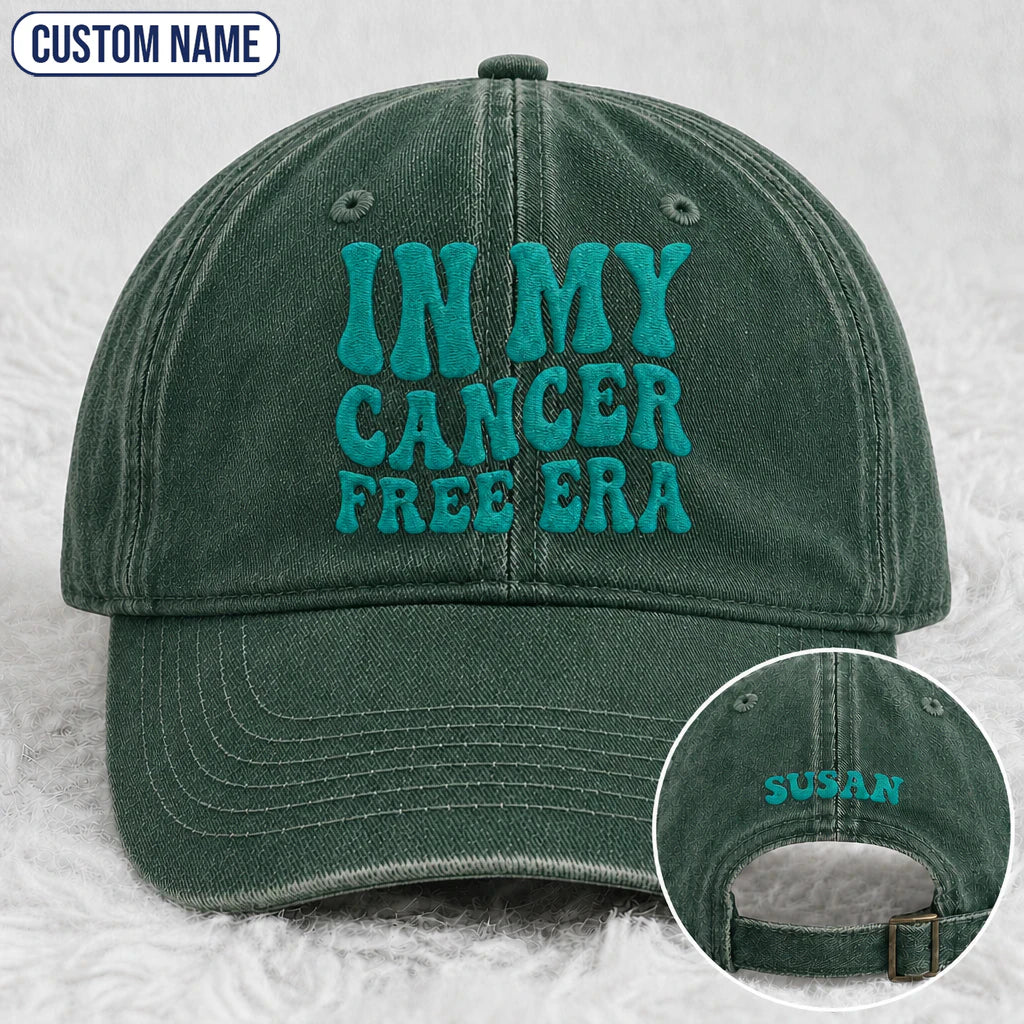 Personalized In My Free Era Teal Ribbon Embroidered Washed Cap