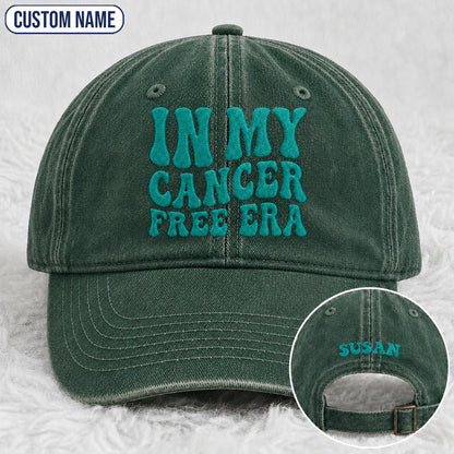 Personalized In My Free Era Teal Ribbon Embroidered Washed Cap