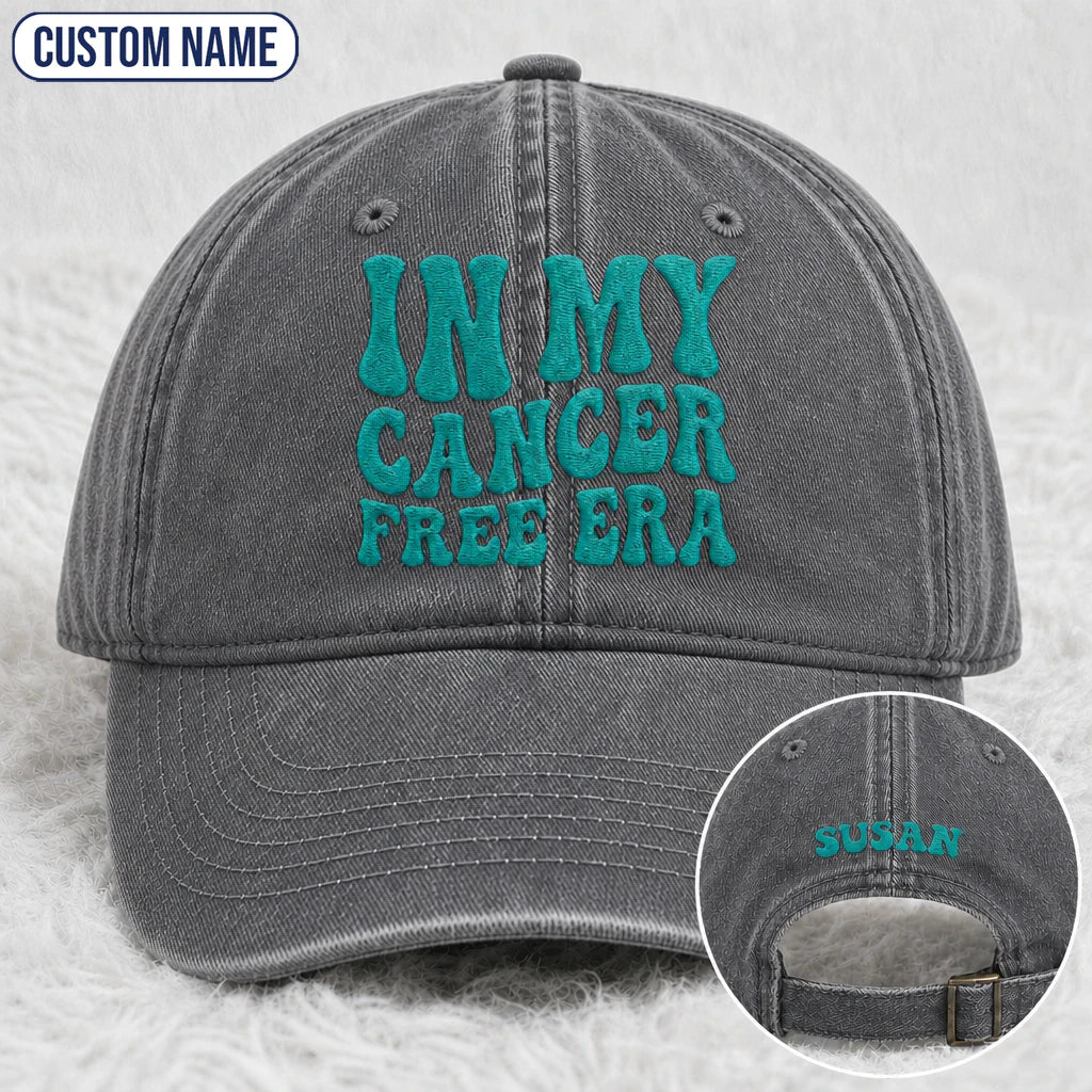 Personalized In My Free Era Teal Ribbon Embroidered Washed Cap