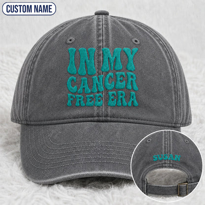 Personalized In My Free Era Teal Ribbon Embroidered Washed Cap