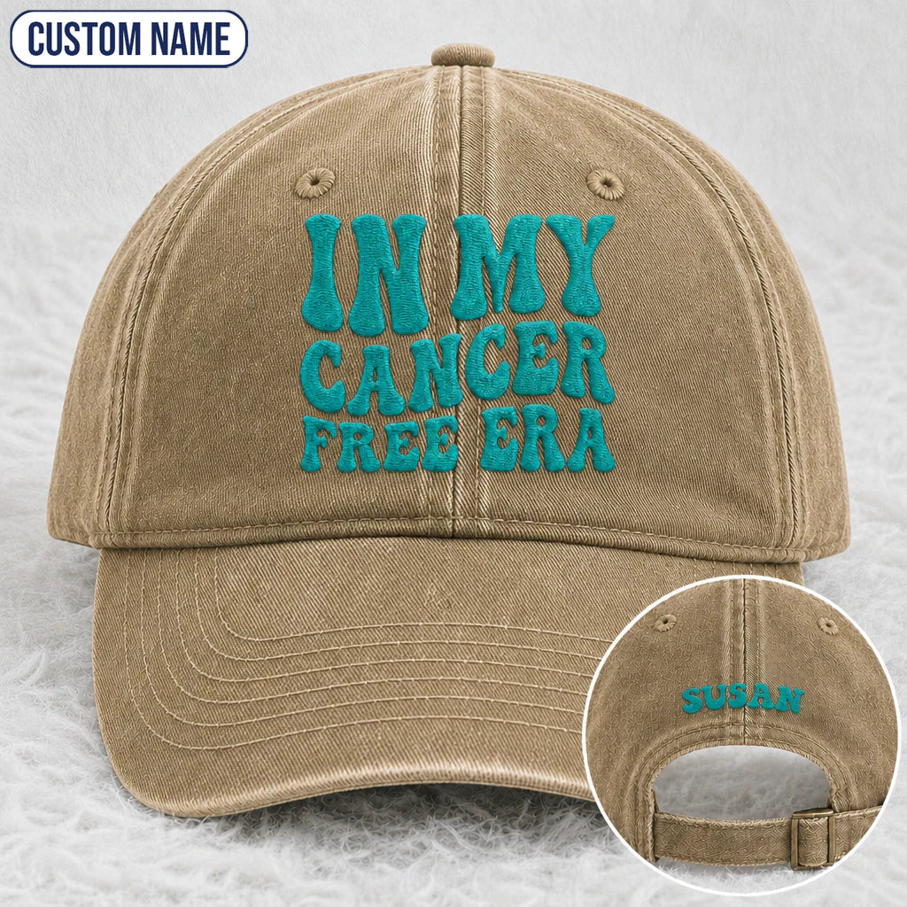 Personalized In My Free Era Teal Ribbon Embroidered Washed Cap