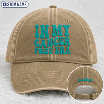 Personalized In My Free Era Teal Ribbon Embroidered Washed Cap